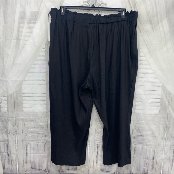 NEW Calvin Klein Pants 3X Black Linen Blend Wide Leg Crop Pull On Elastic Waist - Picture 6 of 8